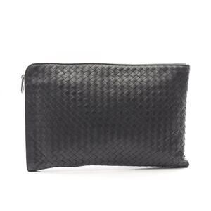 BOTTEGA VENETA Black Leather Intrecciato Clutch Bag